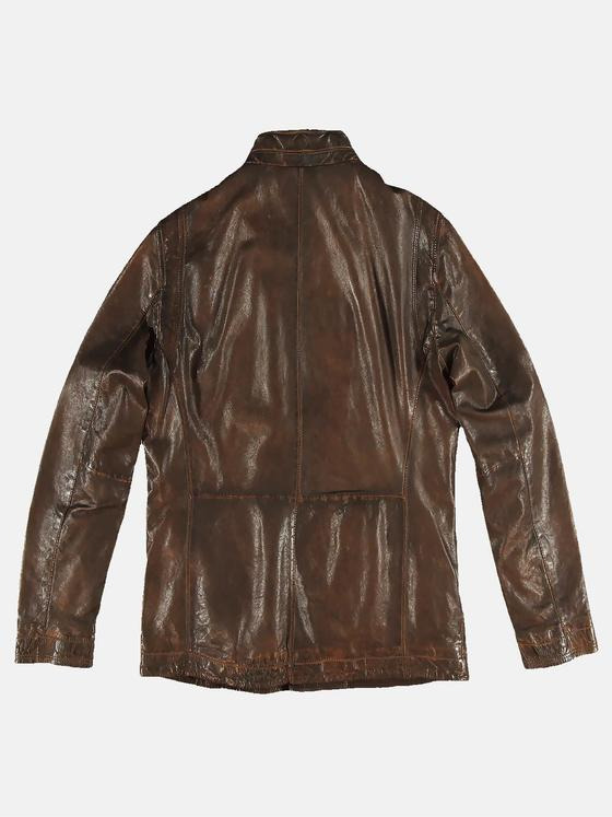ENGBERS GERMANY Herren Sportive Lammnappa Lederjacke mit Aufgesetzten Pattentaschen Braun 31331