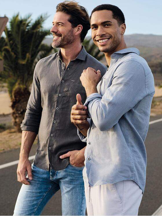 emilio adani Herren Modisches Leinen-Hemd Hellblau 40343