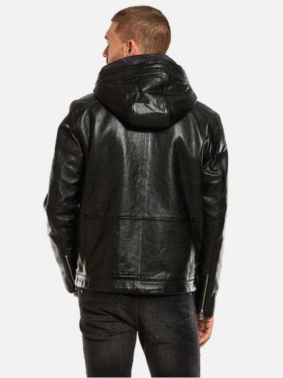 emilio adani Herren Lederjacke mit Inlet Schwarz 34072