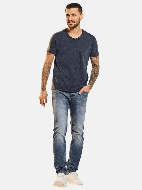 emilio adani Herren T-Shirt V-Neck strukturiert Blau 31570