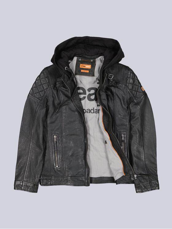 emilio adani Herren Lederjacke mit herausnehmbarer Kapuze Schwarz 40880