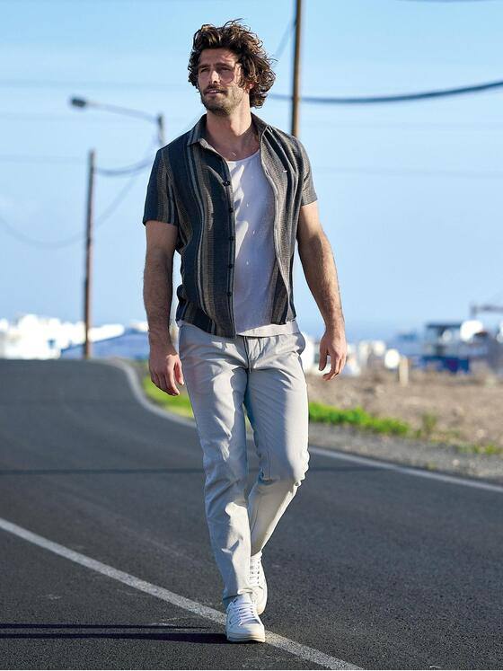 emilio adani Herren Kurzarm-Hemd gestreift Anthrazit 38520