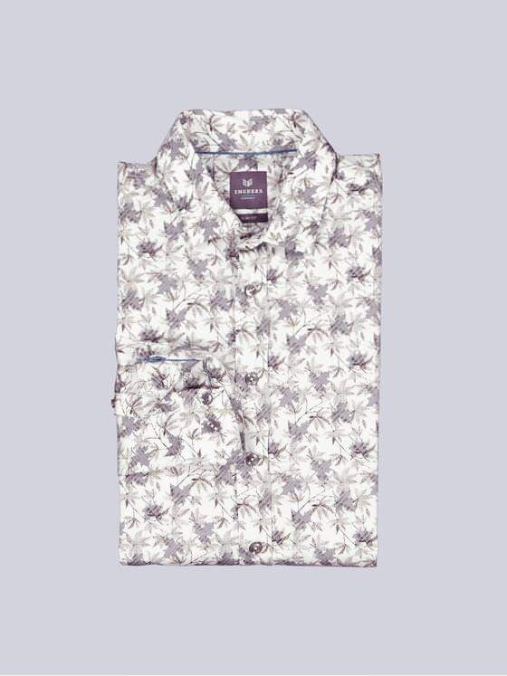 ENGBERS GERMANY Herren Langarm-Hemd mit Floralprint Reinweiss 39565