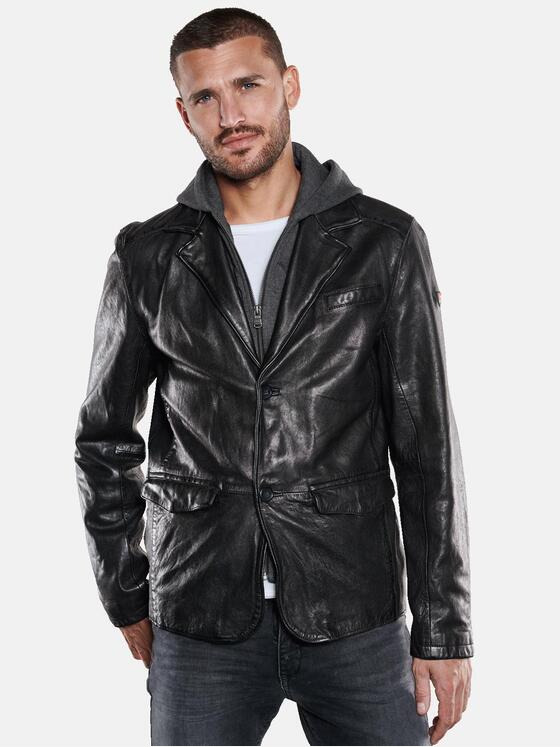 emilio adani Herren Lederjacke mit Sweat-Inlet Schwarz 33529
