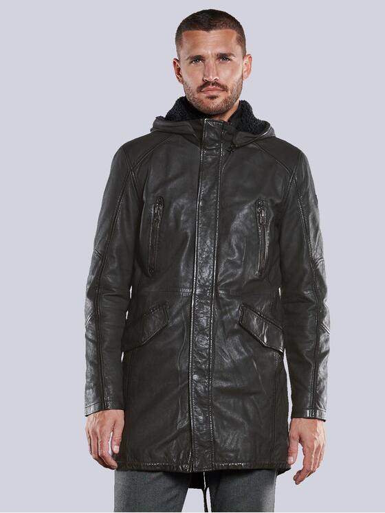 emilio adani Herren Leder-Parka mit abnehmbarer Kapuze Grün 33530