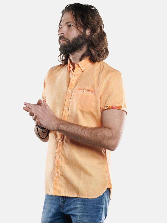 emilio adani Herren Kurzarmhemd mit floralen Kontraststoffdetails Orange 29770