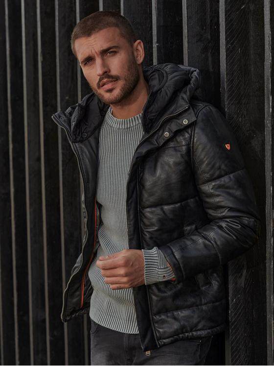 emilio adani Herren Lederjacke in Steppoptik Schwarz 31875