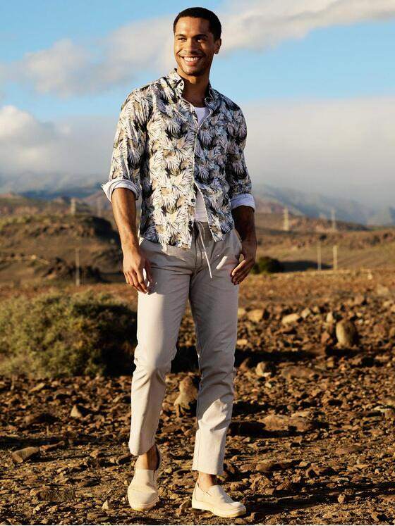 emilio adani Herren Jerseyhemd mit tropischem Print Beige 40566