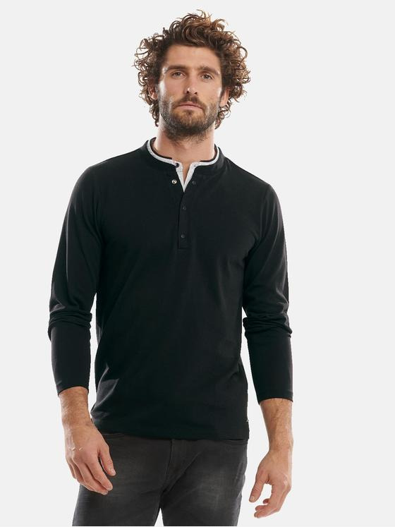 emilio adani Herren Langarmshirt im Lagenlook Schwarz 30955
