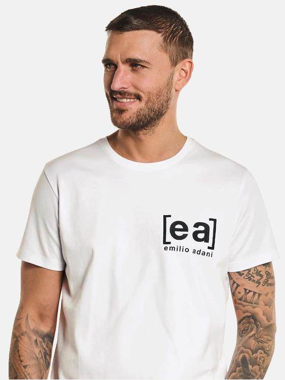 emilio adani Herren Statement T-Shirt mit ea-Logo Weiß 32752
