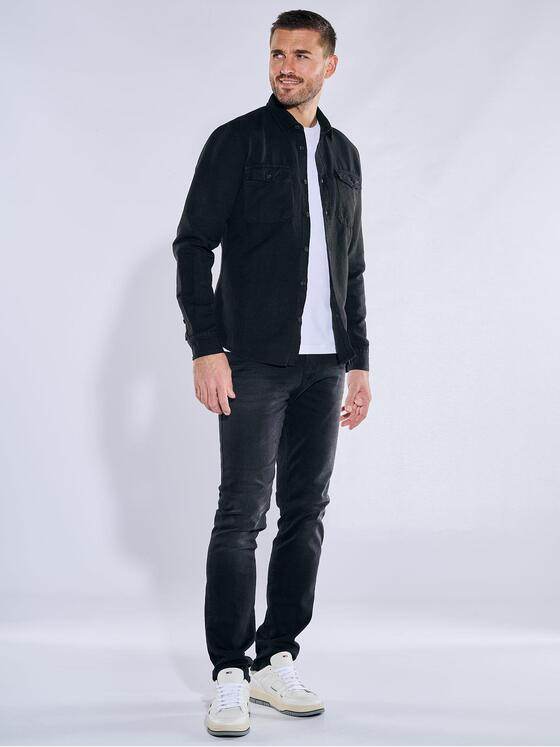 emilio adani Herren Overshirt slim fit Schwarz 38259