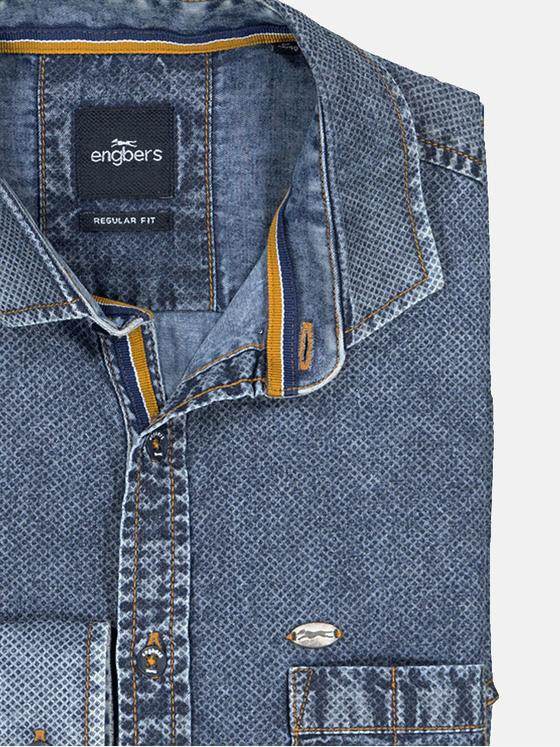 engbers Herren Langarm-Hemd in Denim-Optik Blau 35326