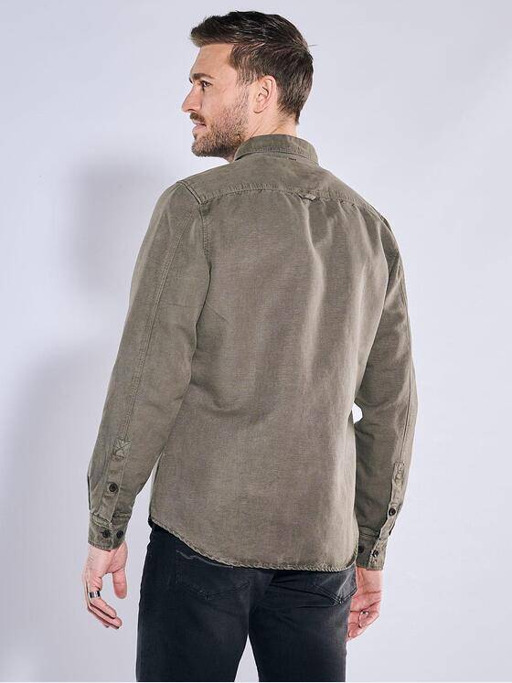 emilio adani Herren Overshirt mit Leinenanteil Khaki 38639