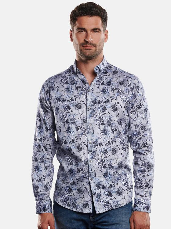 ENGBERS GERMANY Herren Florales Langarmhemd Saphirblau 30940