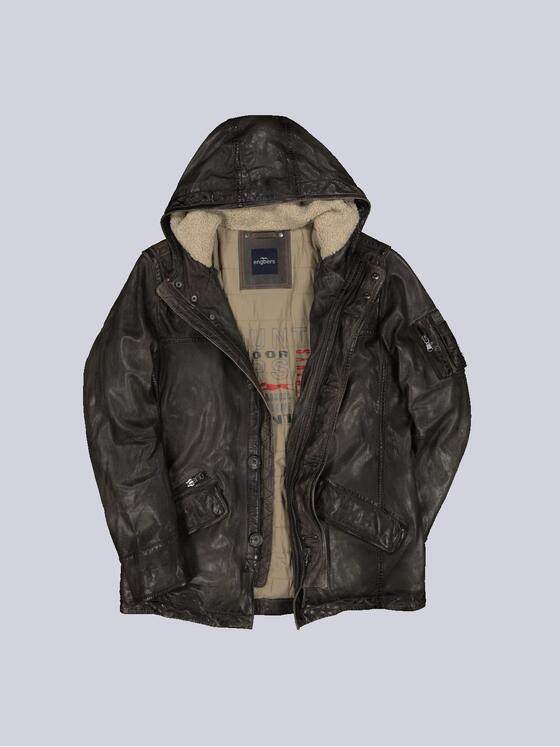 engbers Herren Lederjacke mit Kapuze Grün 33546