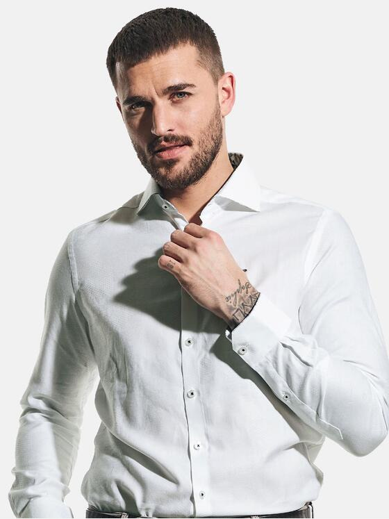 emilio adani Herren Softes Langarmhemd mit dezenter Webmusterung Weiß 31227
