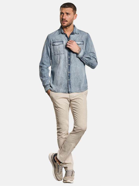emilio adani Herren Langarm-Hemd aus Jeans-Stoff Blau 32619