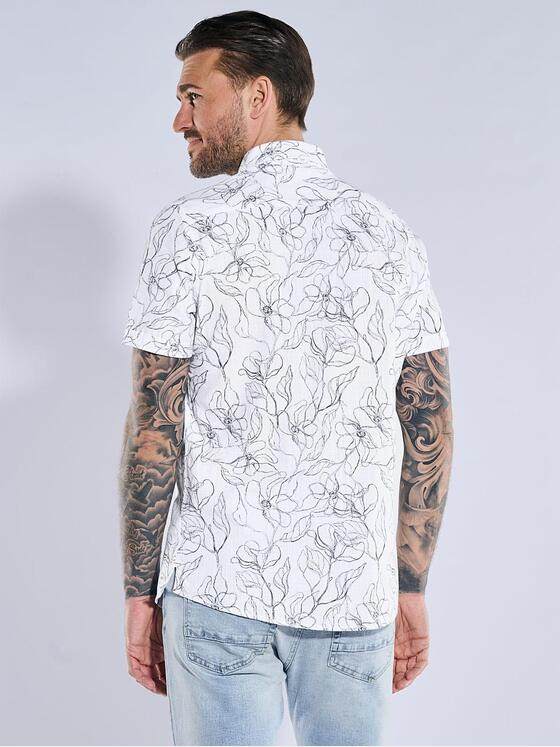 emilio adani Herren Kurzarm-Hemd gemustert Reinweiss 38895