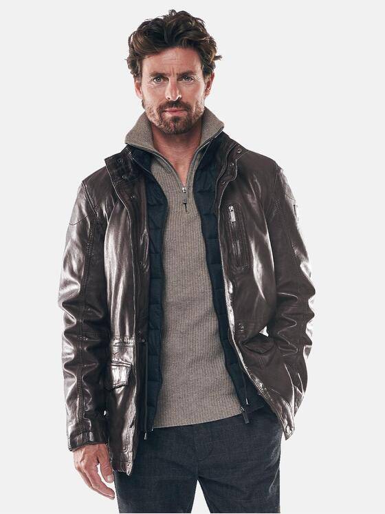 ENGBERS GERMANY Herren Lange Lederjacke Schokobraun 30161