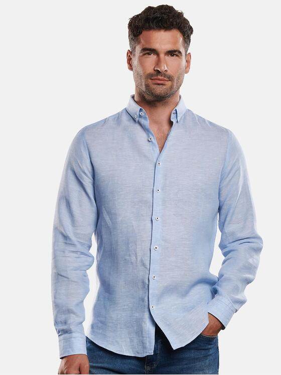 ENGBERS GERMANY Herren Button-Down-Hemd aus Leinengewebe Hellblau 31517