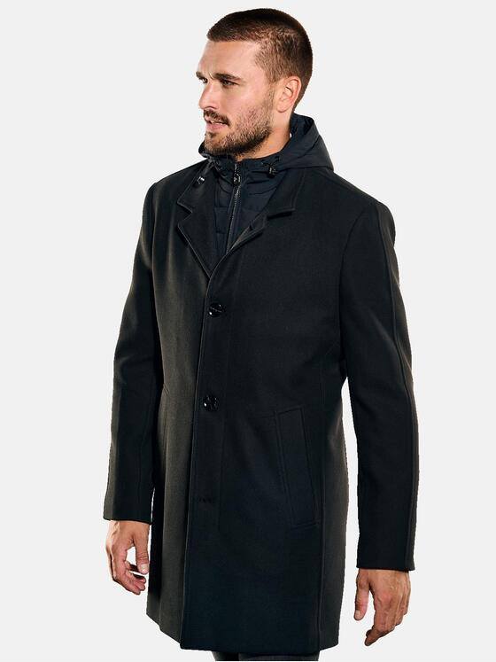 emilio adani Herren Mantel mit abnehmbarer Kapuze Schwarz 35261