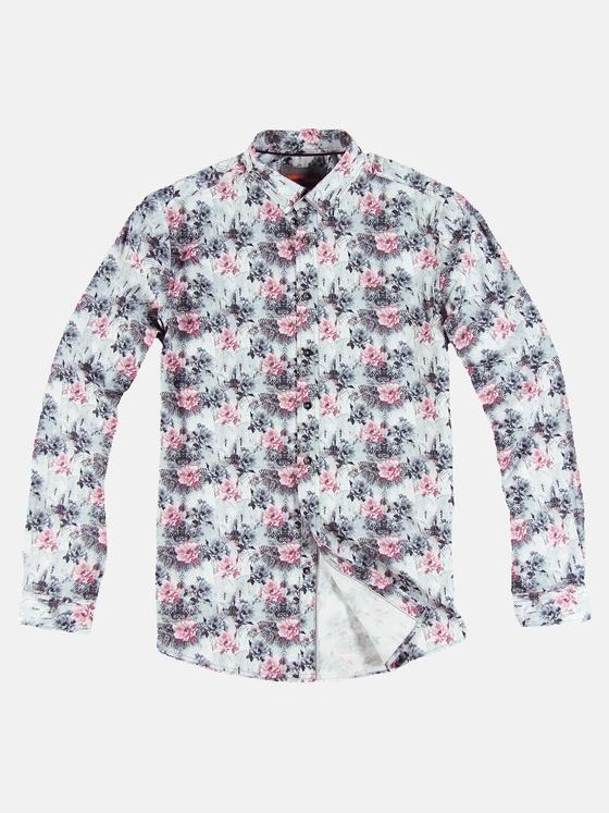emilio adani Herren Langarm-Hemd mit floralem Print Rot 32057