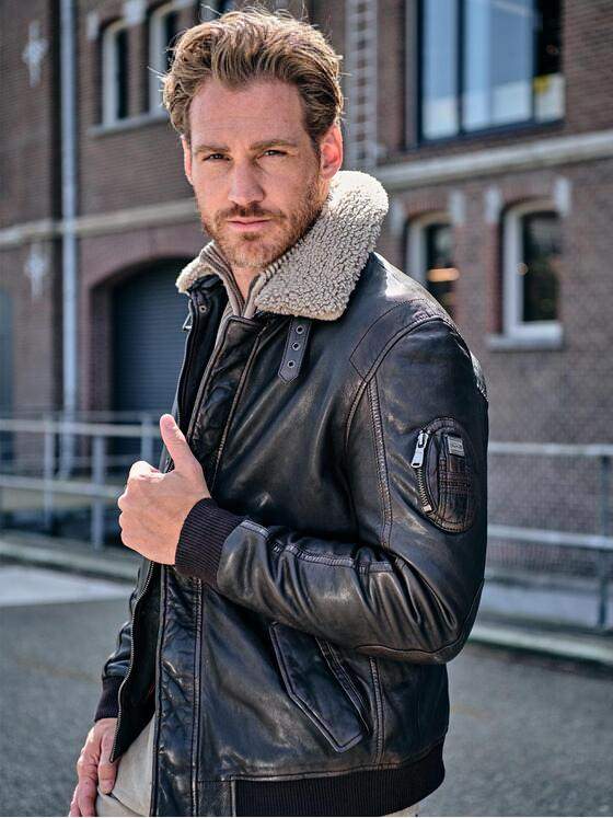 engbers Herren Lederjacke mit heraustrennbarem Kragen Dunkelbraun 39273