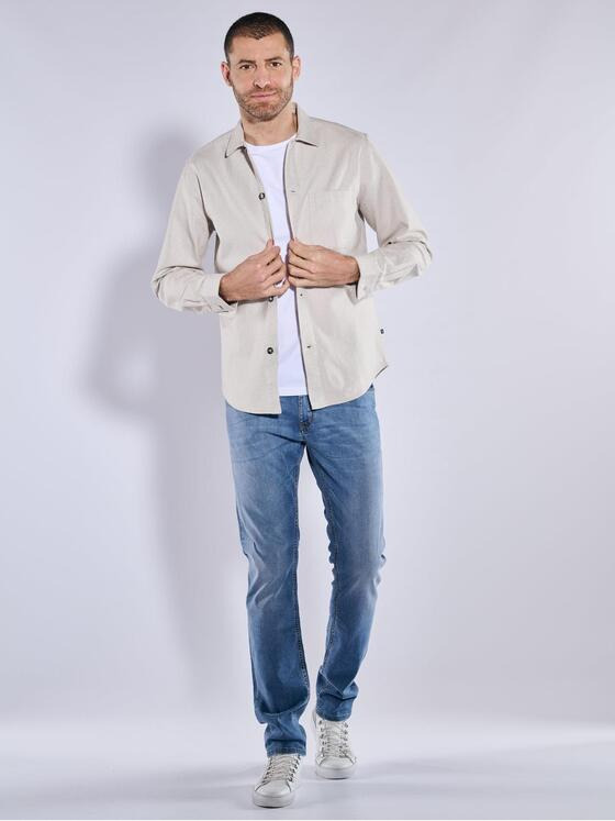 ENGBERS GERMANY Herren Langarm-Hemd mit Leinenanteil Beige 37148