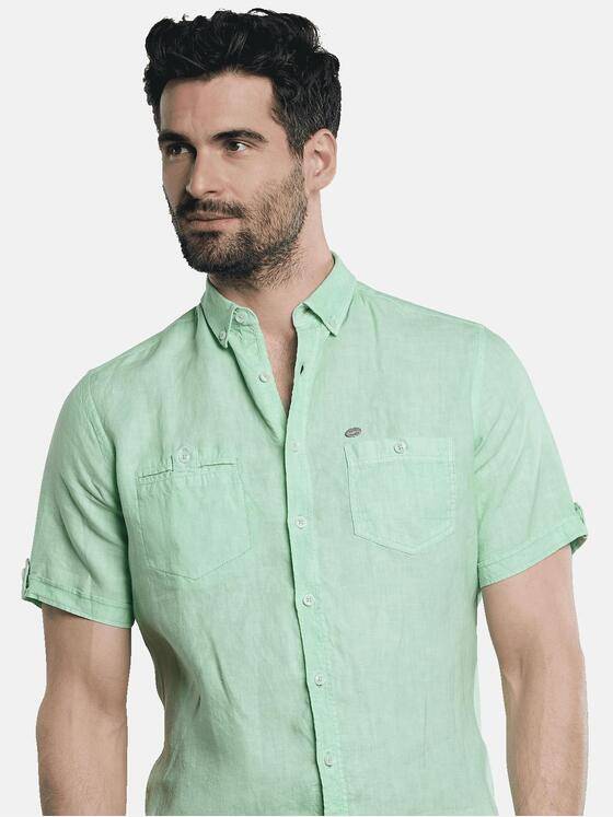 engbers Herren Kurzarm-Hemd aus Leinen Gruen 31740