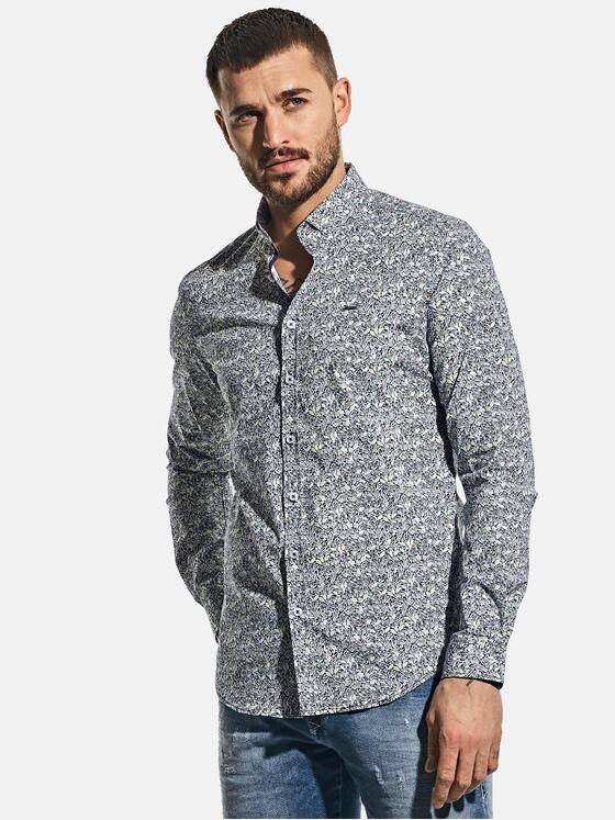 emilio adani Herren Floral bedrucktes Langarmhemd Türkis 30322