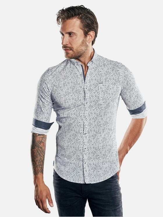emilio adani Herren Langarmhemd mit Print Weiß 30328
