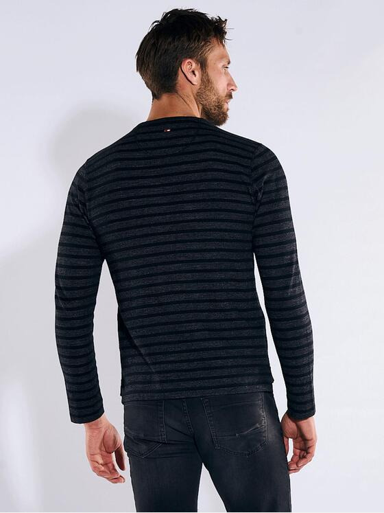 emilio adani Herren Langarm-Shirt gestreift Schwarz 36193