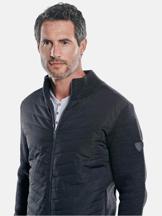 engbers Herren Sportliche Materialmix-Strickjacke Schwarz 30474