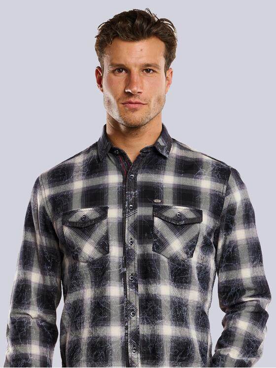 engbers Herren Langarm-Hemd kariert Schwarz 33808