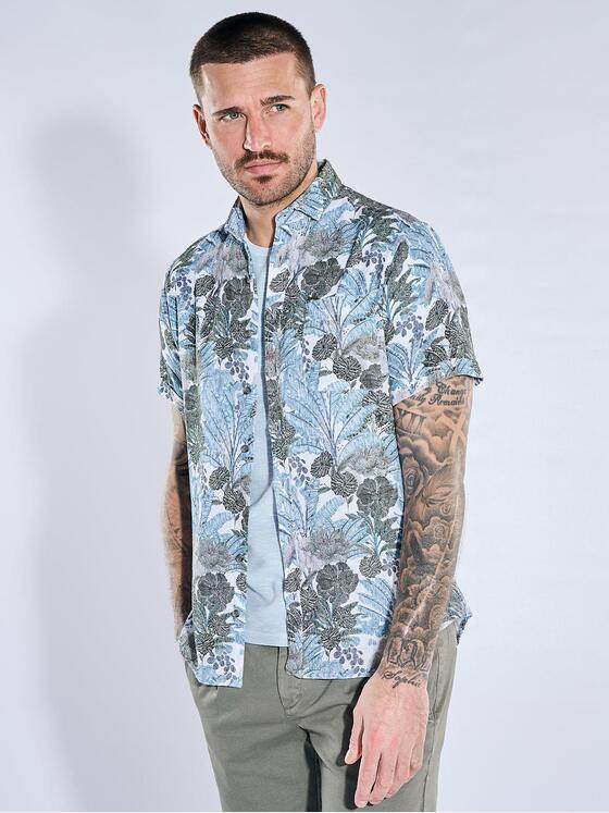 emilio adani Herren Kurzarmhemd aus Baumwolle mit botanischem Print Khaki 40700