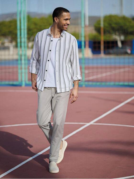 emilio adani Herren Overshirt gestreift Beige 38347