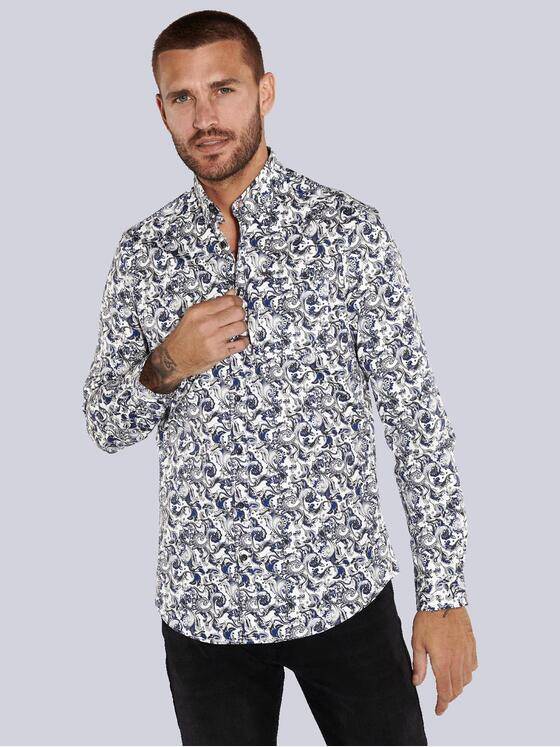 emilio adani Herren Langarm-Hemd gemustert Blau 36112