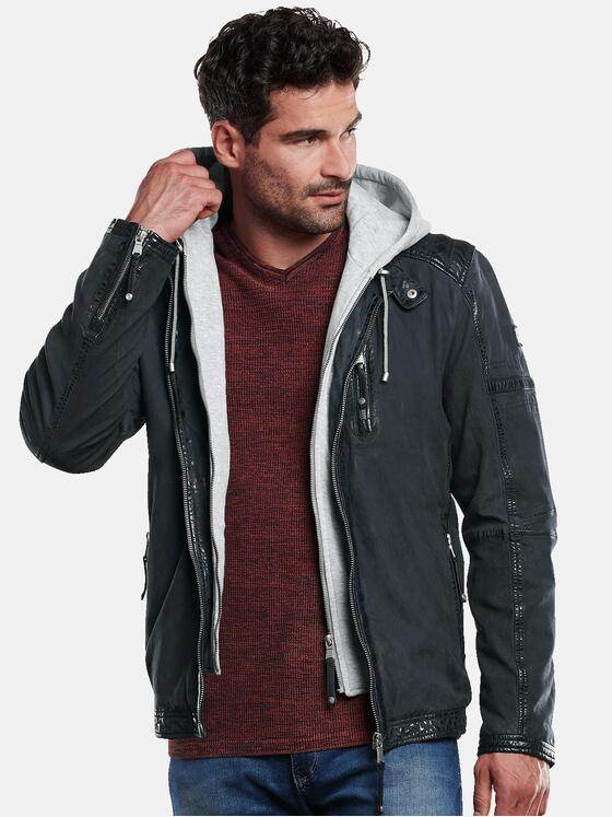 engbers Herren Lederjacke mit Hoodie-Inlet Blau 31862