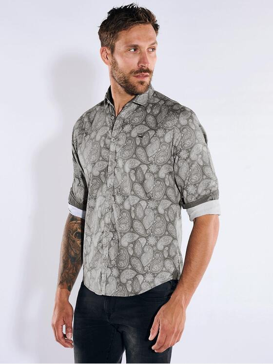 emilio adani Herren Langarm-Hemd gemustert Beige 36277