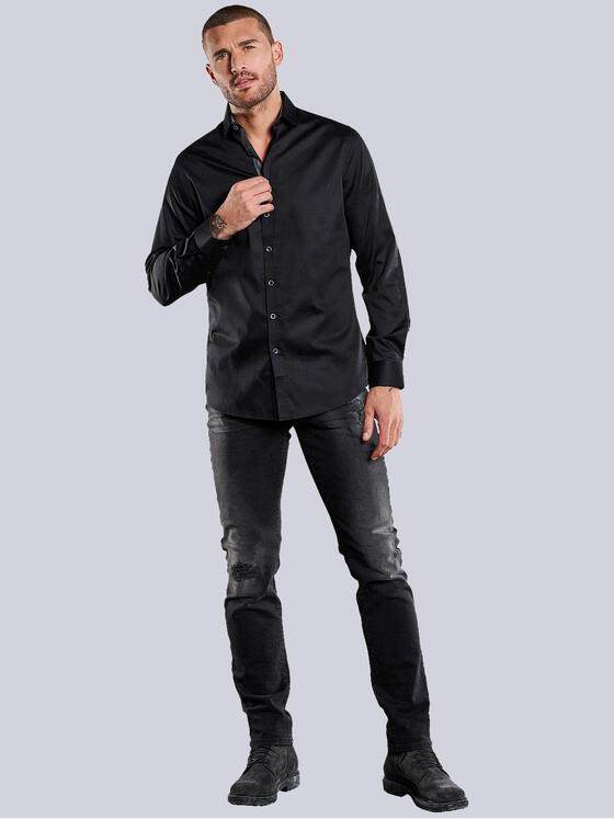 emilio adani Herren Langarm-Hemd mit Satinanteil Schwarz 39410