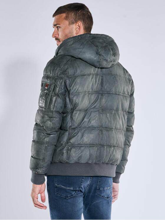 emilio adani Herren Lederjacke mit abnehmbarer Kapuze Mittelblau 39279
