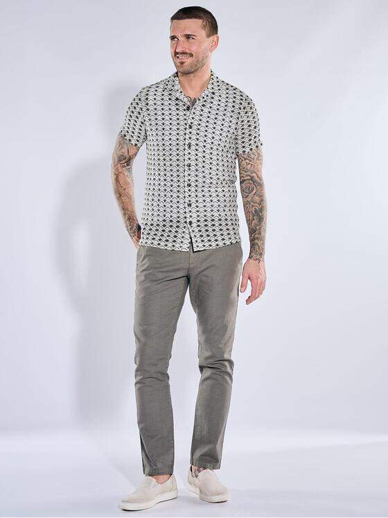 emilio adani Herren Kurzarm-Hemd in Crochét-Optik Naturweiss 40717