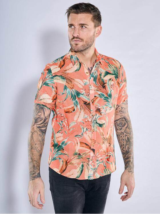 emilio adani Herren Kurzarm-Hemd gemustert Orange 38996