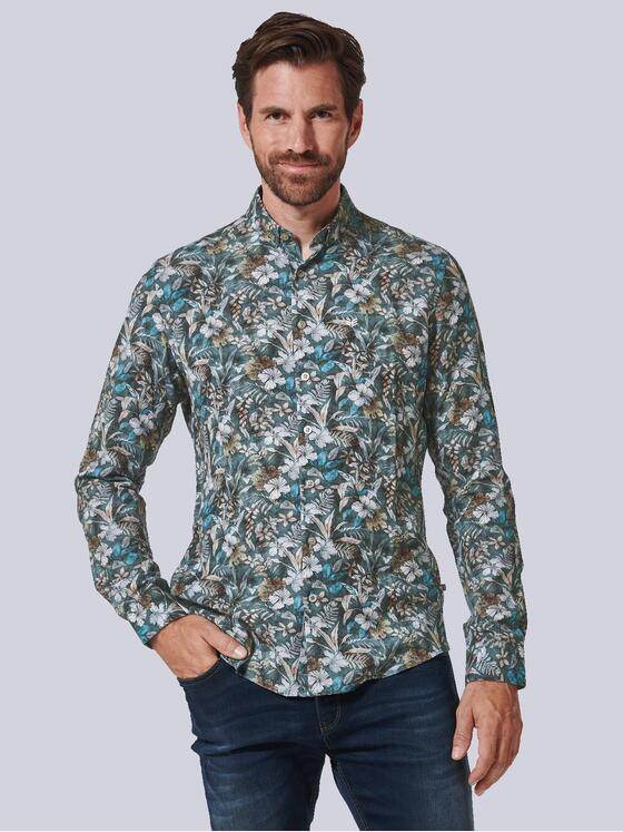 ENGBERS GERMANY Herren Langarm-Hemd mit innovativem All-Over-Print Braun 35781
