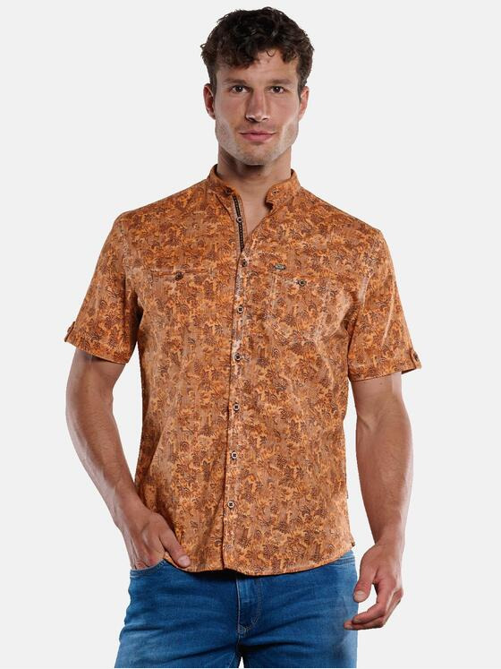 engbers Herren Kurzarm-Hemd mit floralem Print Dunkelorange 33437