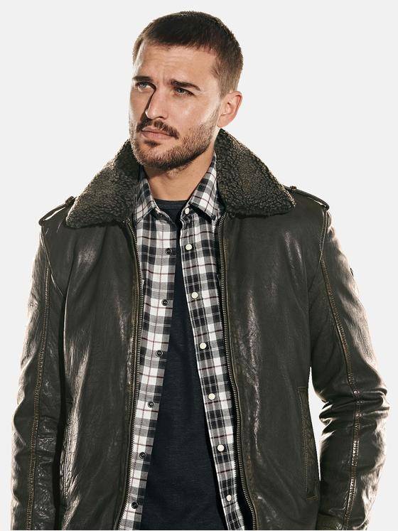emilio adani Herren Lederjacke mit abnehmbaren Kragen Braun 31876