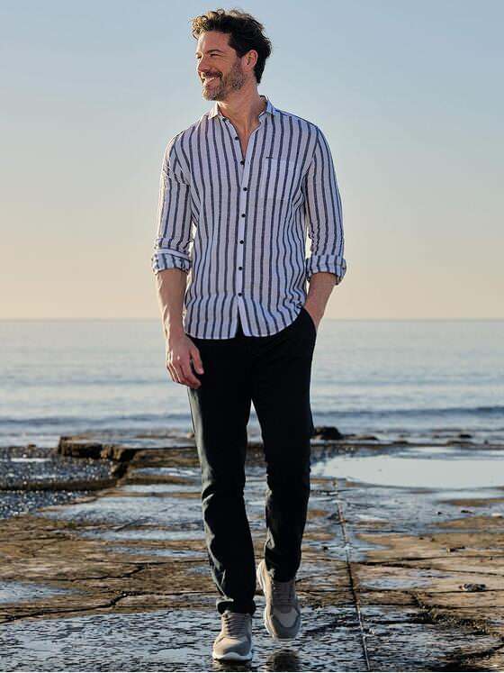 emilio adani Herren Leinen-Hemd mit Streifenmuster Brilliantblau 40341