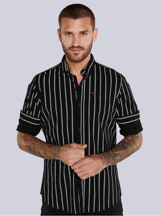emilio adani Herren Langarm-Hemd gestreift Schwarz 36032