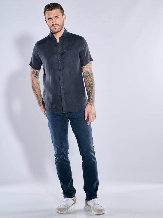 emilio adani Herren Kurzarm-Hemd aus Leinen Blau 38594