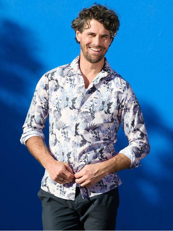 emilio adani Herren Langarmhemd mit floralem Print Saphirblau 40329